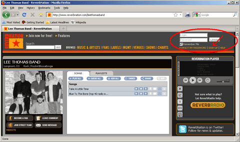 ReverbNation landing page