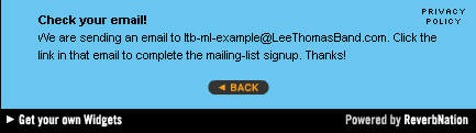 RN Fan Collector widget: mail list confirmation