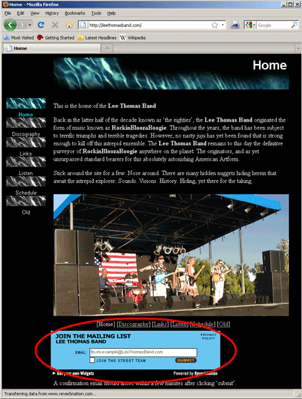 RN Fan Collector widget on web page