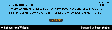 RN Fan Collector widget: Street Team confirmation